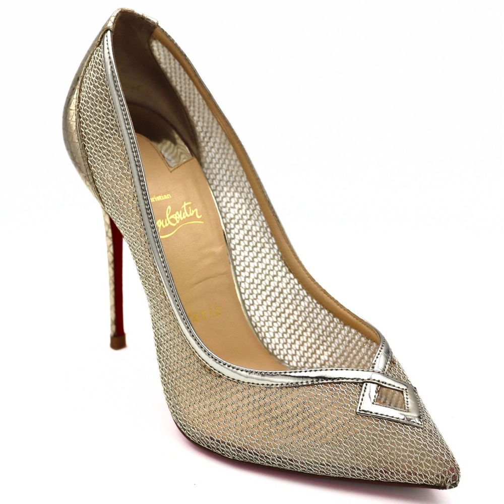 Christian Louboutin Gold Mesh Pointed Toe‎ Heels EU 39.5 Red Sole Pumps